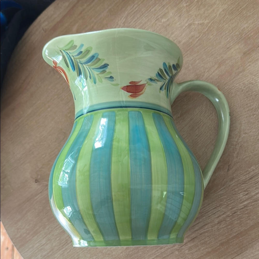 Home Interiors Green and Blue Ceramic Art Pitcher
